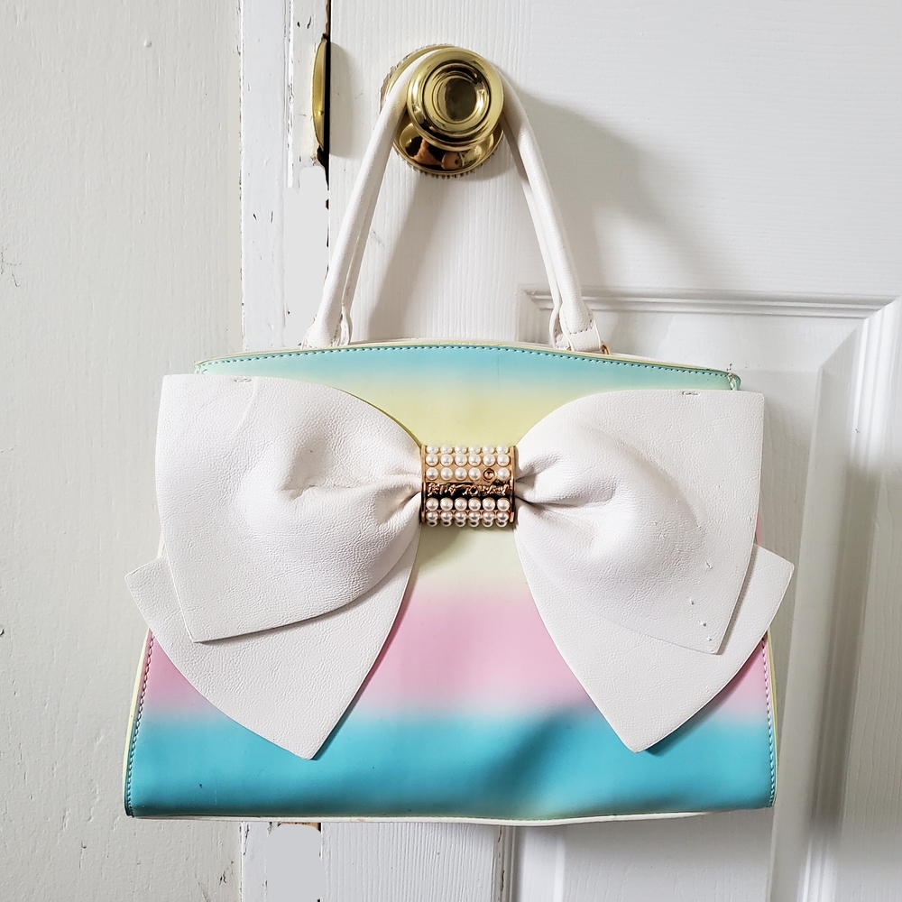 Betsey Johnson Pearl of a Girl Bright Pastel Rainbow Bag Handbag Purse
